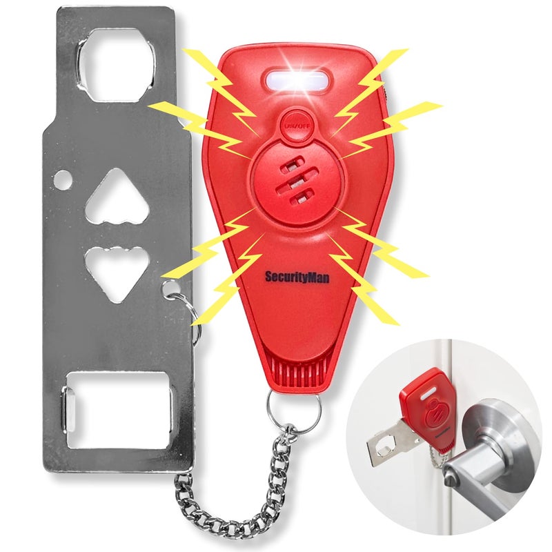 Securityman Portable Door Lock with Alarm | Hotel Door Locks for Travelers Security | Loud 130dB Door Security Device for Hotel Room  Apartment Home  & Travel Safety Inside for Women Children - Red - Image 1